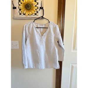 LL Bean 100% Linen Fits XS/S Henley 3/4 sleeve Minimalist Feminine Top Womens
